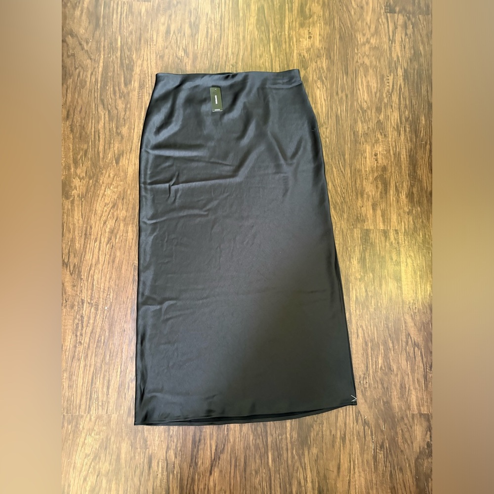 Express high waisted satin side slit maxi skirt